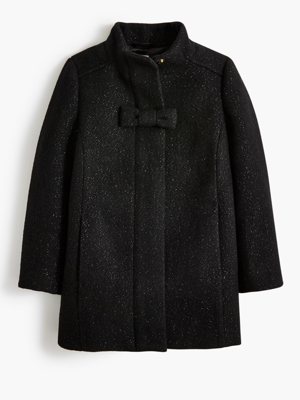 NEW Crewcuts Girls Black Sparkle Wool-Blend Bow-Front Pea Coat
